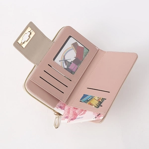 Pink stone pattern PU leather long wallet for women with multi-card slots and gold hardware