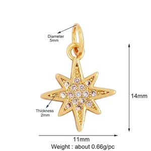 Detail of 14x11mm gold-plated star pendant with cubic zirconia and 5mm bail size