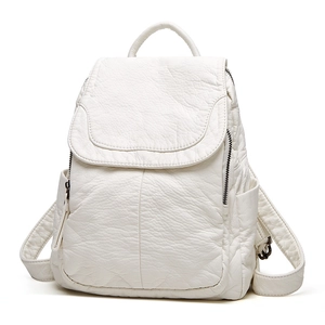 Zaino bianco minimalista da donna in morbida pelle con grande capacità e multizip
