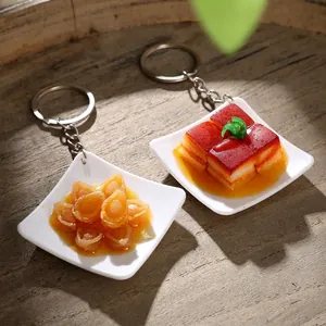 Simulation Food Keychain Pendant Realistic PVC Resin Miniature Chinese Dish Model Braised Pork Abalone Fish White Plate Ornament