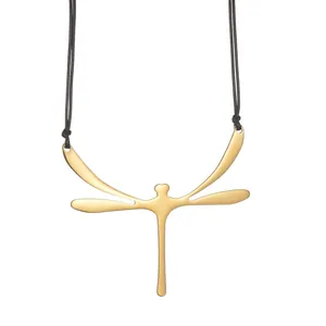 Minimalistische Edelstahl Libelle Anhänger Halskette Mit Schwarzer Kordel Großer Statement Modeschmuck Für Damen