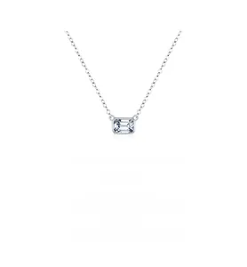 Close-up of S925 sterling silver necklace featuring emerald-cut clear stone pendant