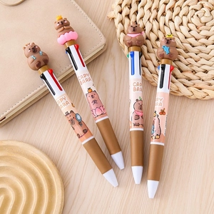 Capybara Multi-color Ballpoint Pen With 3D Soft Rubber Topper Retractable Cute Writing Stationery Student Office Gift