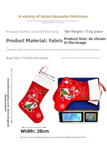 Detail of red gnome Christmas stocking showing 36cm height and 20cm width measurements