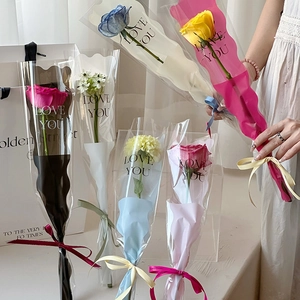 OPP Single Stem Flower Packaging Bags Waterproof Floral Wrapping Sleeves For Valentine Day Wedding Birthday Party Gift
