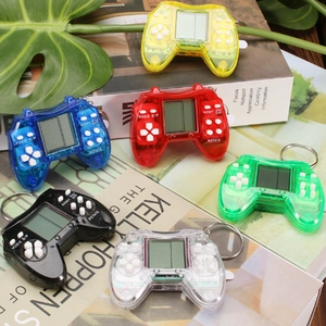 Mini retro Tetris game console keychain in various vibrant colors for portable fun