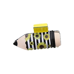 Creative pencil shaped hair claw clip with sunflower pattern and black white stripes