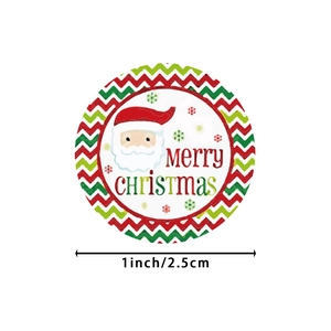 Round Santa Claus Merry Christmas sticker label roll with festive red and green wavy border