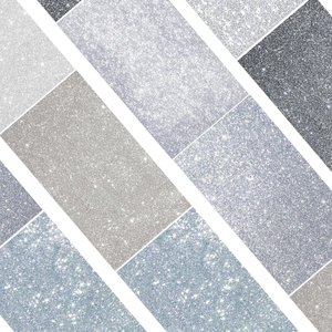 Close-up of waterproof glitter stickers showing various gray and silver fine textures