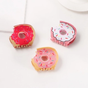 Cute doughnut-shaped hair claws with bite marks and colorful sprinkles decoration