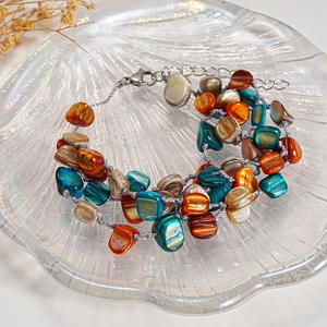 Vintage multi-layer geometric stainless steel bracelet with colorful shell beads