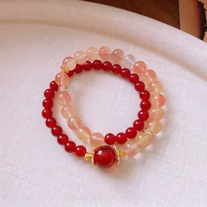 Bracelet double couche en agate rouge et zircon de style chinois moderne pour femme
