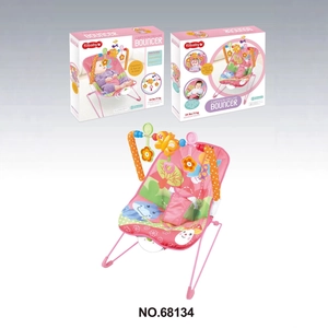 Pink multi-functional baby bouncer rocker with toy bar and vibration function