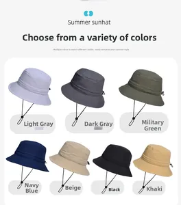 Outdoor sun hats displayed in seven colors including beige, khaki, grey and navy blue