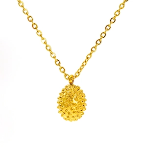 Minimalist gold stainless steel necklace with textured durian fruit shaped pendant