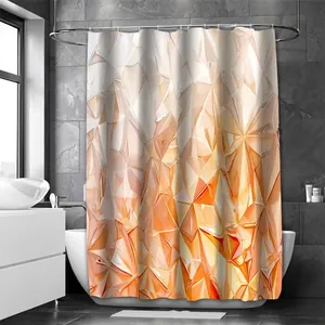 Rideau de douche imperméable en polyester avec motif géométrique 3D orange et blanc