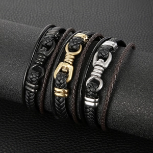 Men Multi Layer Woven Leather Bracelet Stainless Steel Magnetic Clasp Industrial Punk Vintage Bangle Jewelry