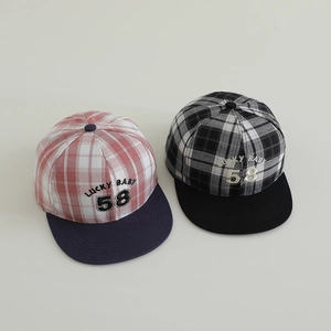 Kids vintage plaid hip hop hats featuring Lucky 58 embroidery and flat brims