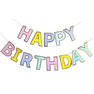 Daisy themed pastel Happy Birthday paper banner with gold edges for party decor
