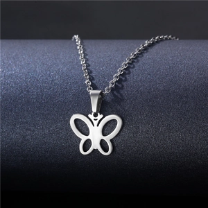 Modern minimalist stainless steel butterfly pendant necklace on O-shaped chain