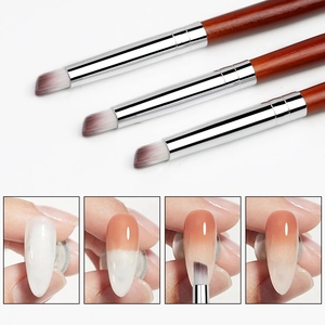 Lot de 3 pinceaux nail art dégradés professionnels avec manche en acajou pour estompage