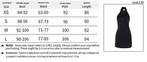 Detailed size chart for the slim fit halter neck backless dress in black color