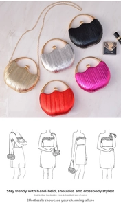 Detail of round pleated evening clutch bags in multiple metallic colors and styling options