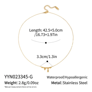 Detailed view of irregular water drop pendant necklace with size dimensions on white background