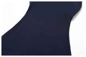 Close-up of deep navy blue athletic fabric with smooth texture and elastic finish