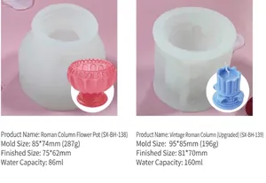 Detalle de moldes de silicona de columna romana con medidas para velas y repostería
