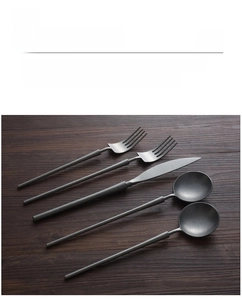 Macro view of vintage grey snowflake sand finish 304 stainless steel cutlery set
