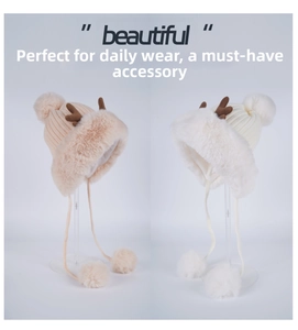 Detailed comparison of plush winter hats featuring cute antlers and soft faux fur lining