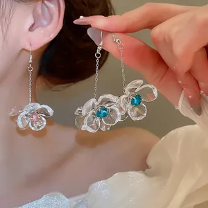 Vintage Elegant Transparent Acrylic Flower Drop Earrings With Rhinestones And 925 Sterling Silver Earring Post For Women