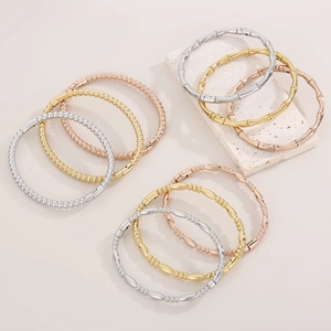 Stainless Steel Bangle Bracelet For Women 18K Gold Plated Bamboo Beaded Design Fashion Minimalist Jewelry Accessories