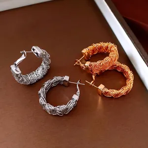 Luxury 24k gold and silver plated woven wire hoop earrings with unique bird nest texture