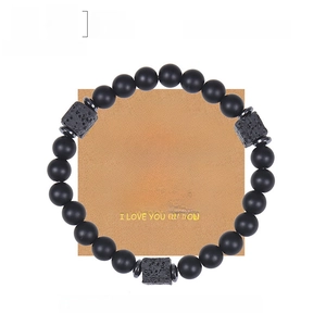 Matte black stone and lava rock beaded bracelet with inspirational card for son