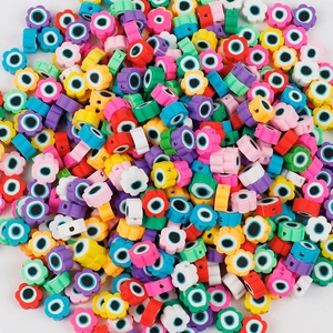 Colorful polymer clay flower beads with evil eye patterns for DIY jewelry making