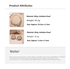 Detailed size chart and weight specifications for pearl flower necklace and earring set