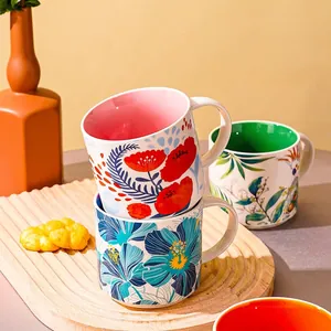 Ceramic Mug Hand Painted Flower Bird Pattern Large Capacity Coffee Tea Cup Nordic Style Office Home Drinkware