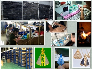 Detailweergave van het productieproces van de blauwe heilige hanger van metaal