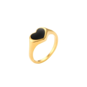 French style gold plated stainless steel ring with elegant black heart drip oil design