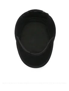 Detail view of the warm fleece lining and sturdy stitching inside this black flat cap