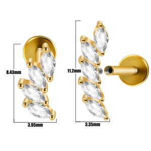 Tableau des tailles détaillé pour piercings labret en zircon marquise plaqués or