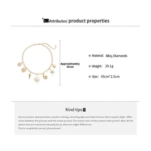 Detail view of gold alloy ocean necklace with starfish charms and diamond size specs