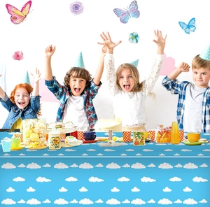 Blue cloud theme disposable plastic tablecloth for children's birthday party decoration