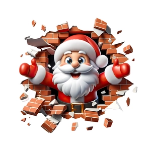3D Santa Claus wall sticker with broken brick wall effect for Christmas decoration