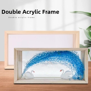 Close-up of double layer acrylic frame with light wood grain for dried flower display