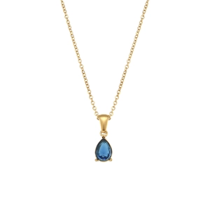 Collier en acier inoxydable plaqué or 18 carats avec pendentif en zircon bleu en goutte