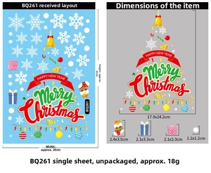 Detailed size specifications for Merry Christmas snowflake and reindeer static stickers
