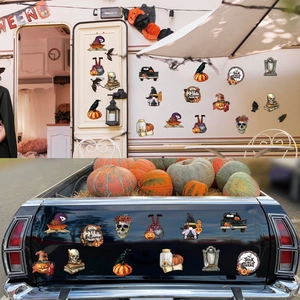 Halloween gnome skeletons and pumpkins magnetic stickers on RV door and truck tailgate